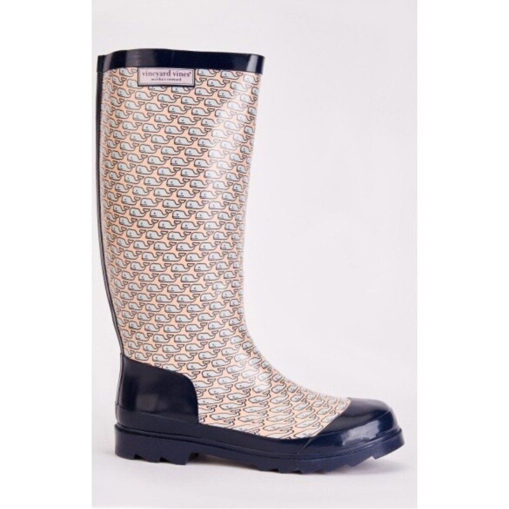 Vineyard Vines Women Whale Print Knee High Rain Boots Size 9